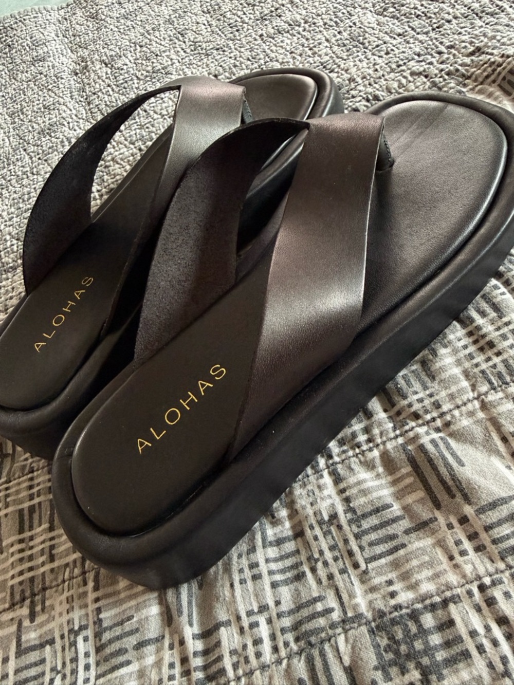 ALOHAS Black Leather Overcast Platform Thong Sandals Flip Flops Size EU 38 - Picture 5 of 9